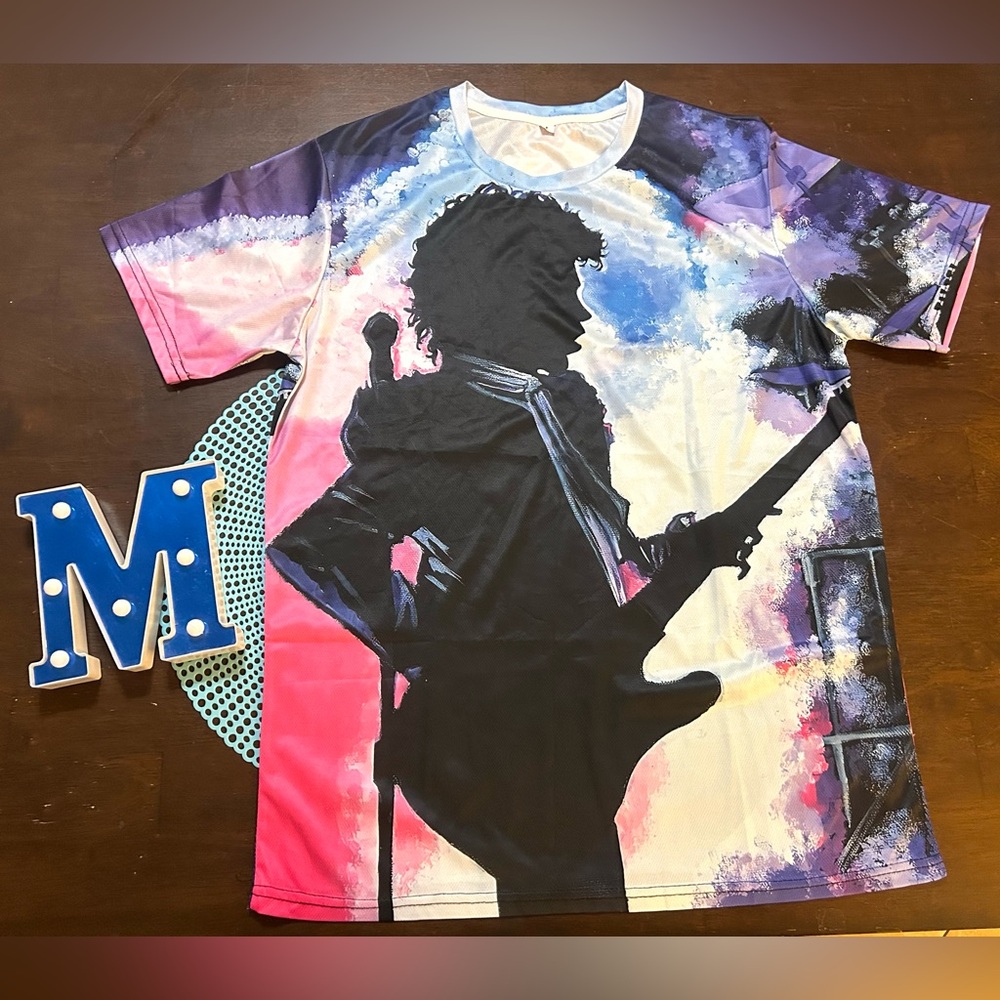 Artistic Watercolor silhouette Print T-Shirt of Prince, Men's Size L, Used
